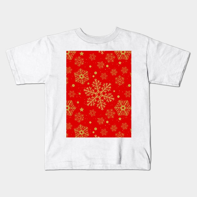 Golden snowflakes on red Kids T-Shirt by katerinamk